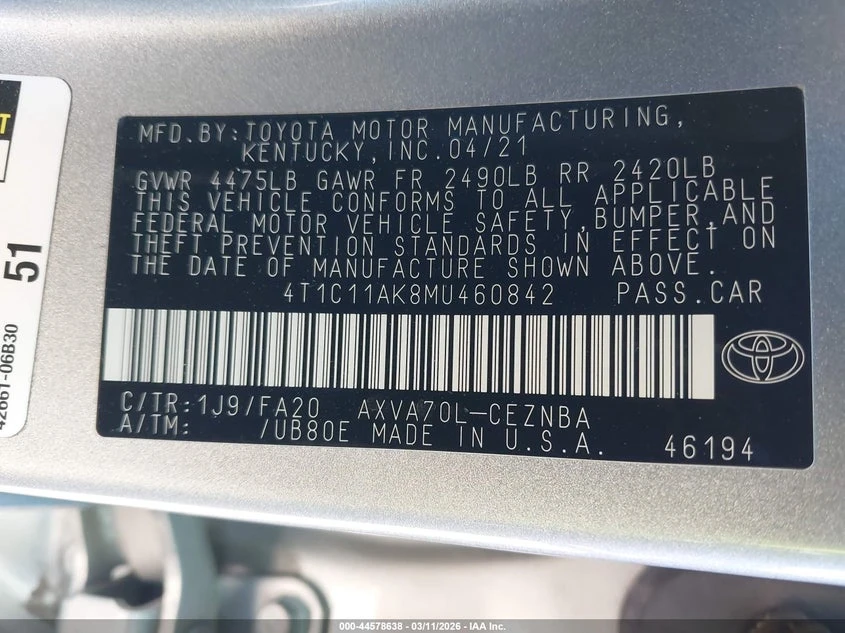 Toyota Camry 2.5l Le, снимка 9 - Автомобили и джипове - 53901743