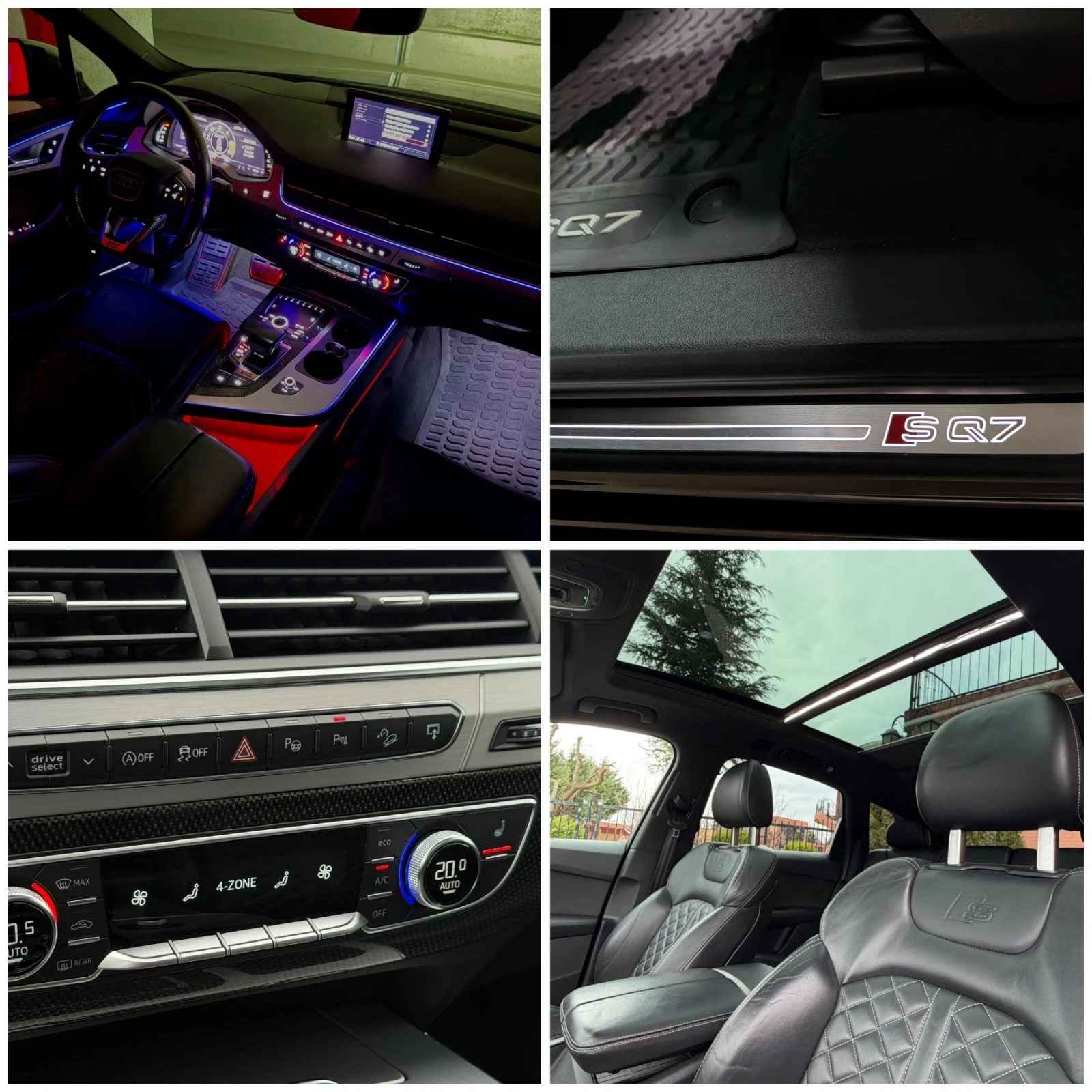 Audi SQ7 4.0TDI Head-up/360/Bose/Matrix/7места/Реални км, снимка 14 - Автомобили и джипове - 53928395