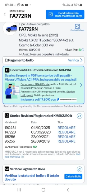 Opel Mokka 194000км., ИТАЛИЯ, НОВ ВНОС, evro 6B - 7150 € / 13984.18 лв. - 74829536 6