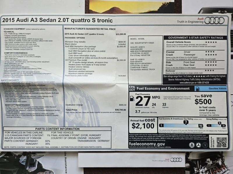 Audi A3 Premium plus 2.0 TFSI Quattro keyless , снимка 16 - Автомобили и джипове - 51011968