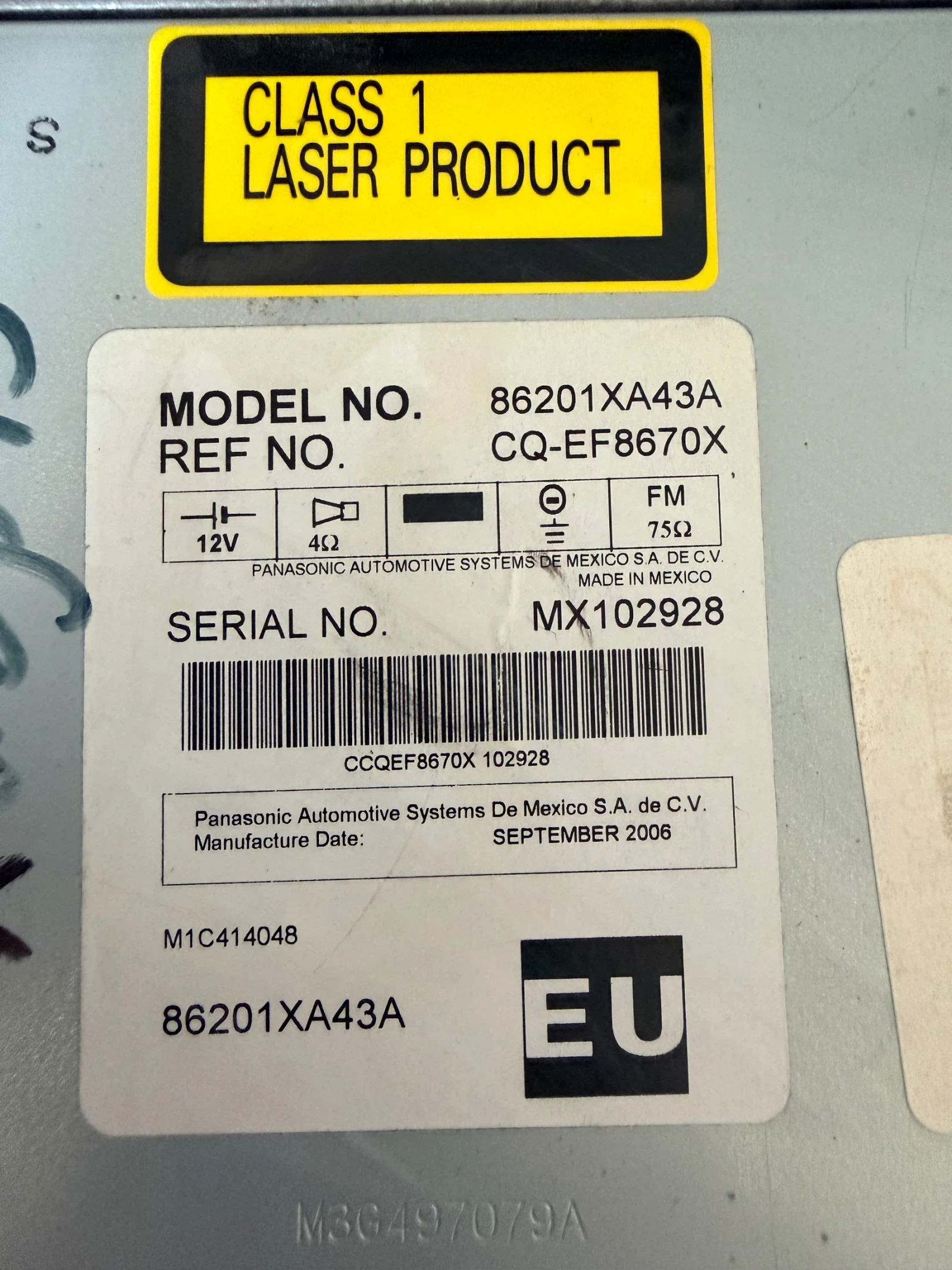 86201XA43A  Медиа,радио SUBARU B9 TRIBECA 86201XA43A CQ-EF8670X, снимка 3 - Части - 54195358