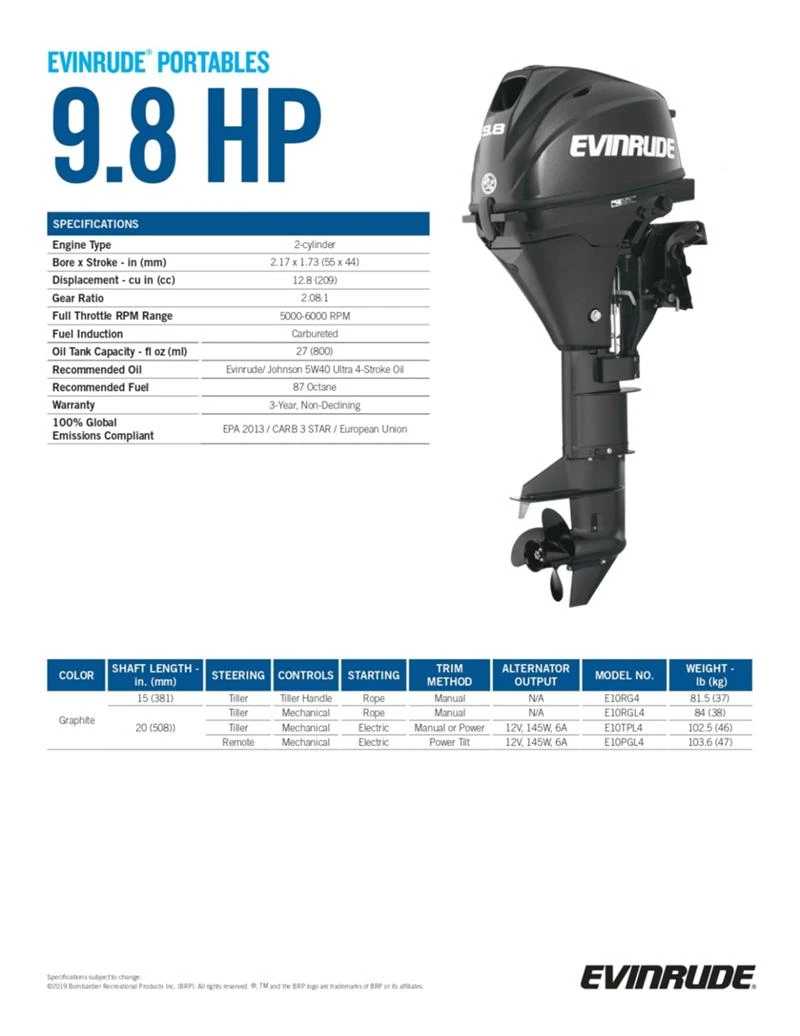 Извънбордов двигател Evinrude  9.8 HP  - изображение 4