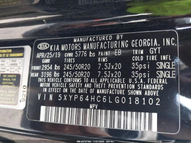 Kia Telluride 3.8L V-6 DI, DOHC, VVT, 291HP Front Wheel Drive, снимка 14 - Автомобили и джипове - 53282491