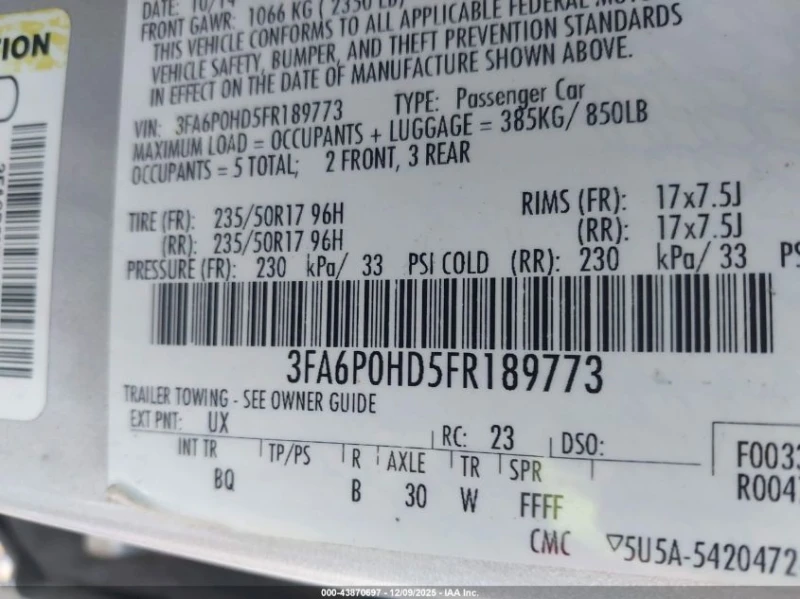 Ford Fusion 1.5L I-4 DI, DOHC, VVT, TURBO, 181HP Front Wheel, снимка 15 - Автомобили и джипове - 53077053