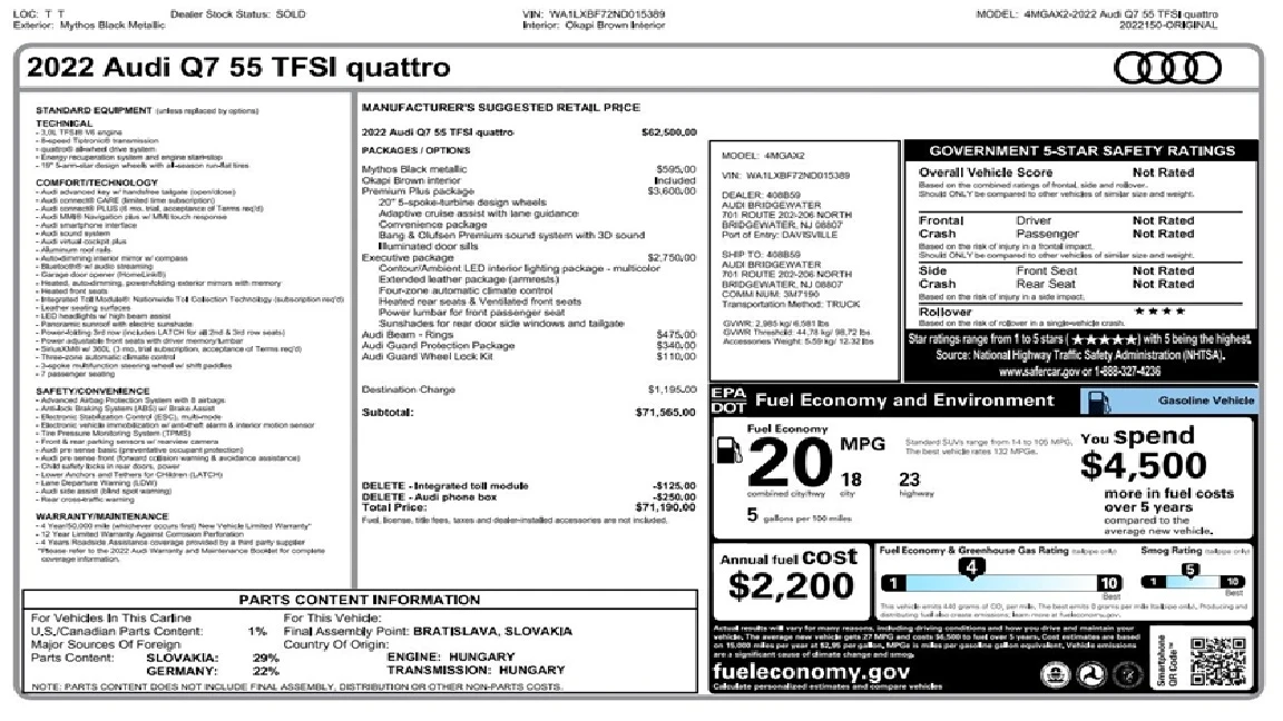 Audi Q7 55TFSI CARFAX Нов внос САЩ, снимка 17 - Автомобили и джипове - 54773628
