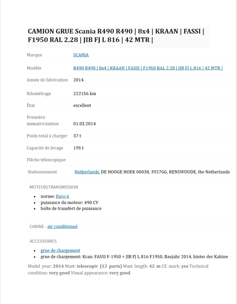 Автокран Друга марка SCANIA R 490, снимка 7 - Индустриална техника - 49546579