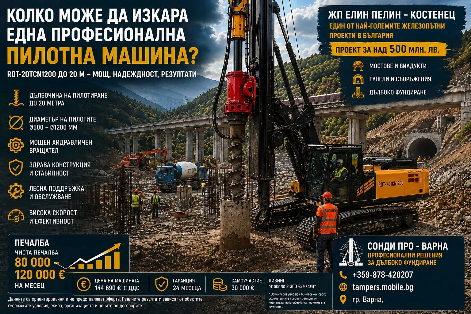 Багер Друга марка Пилотна машина ROT-20ТCN1200 до 20 м, снимка 2 - Индустриална техника - 48364363