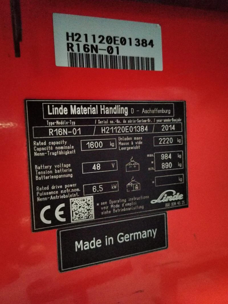 Електрокар Linde R16, снимка 17 - Индустриална техника - 34921386